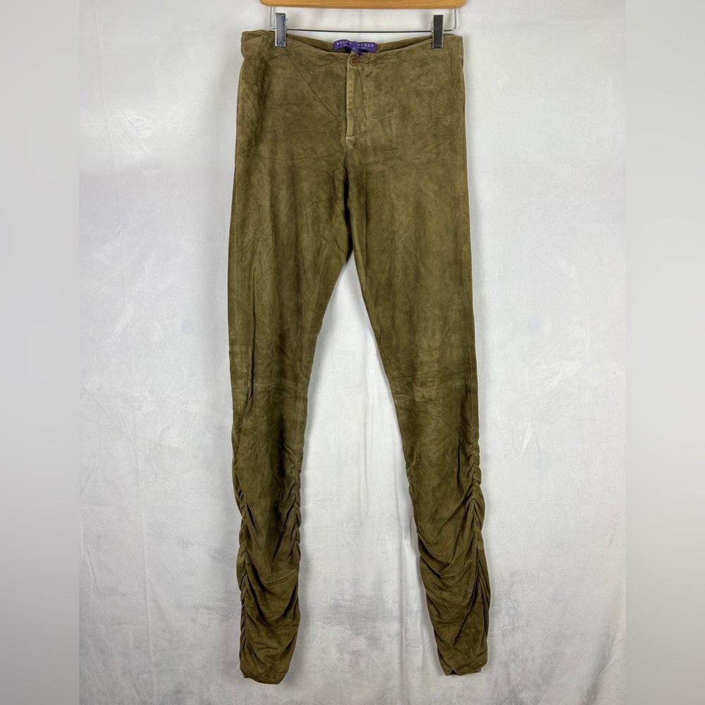 RALPH LAUREN COLLECTION Goat Skin Suede Skinny Pants Rouched Women's 6 Brown